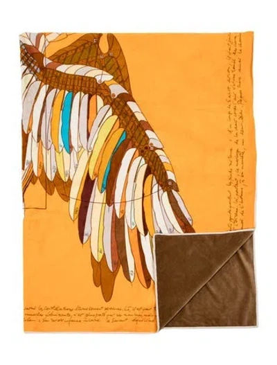 Pre-owned Hermes Le Pégase D'hermès Throw Blanket In Orange
