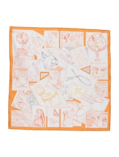 Pre-owned Hermes Le Philateliste Du Faubourg Detail Silk Scarf W/ Tags In Orange