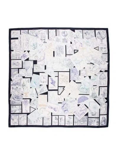 Pre-owned Hermes Le Philateliste Du Faubourg Silk Scarf In Blue