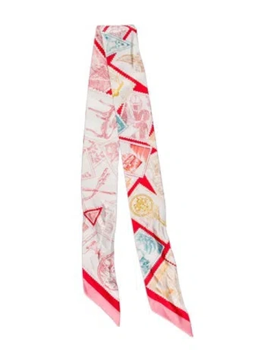 Pre-owned Hermes Le Philateliste Du Faubourg Silk Twilly Scarf In Neutral
