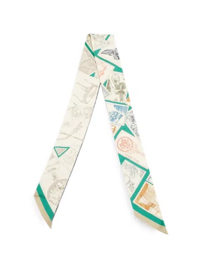 Pre-owned Hermes Le Philatéliste Du Faubourg Twilly Scarf In White