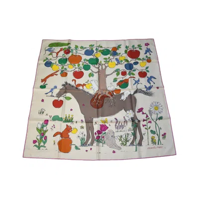 Hermes Le Pommier Sellier Carre 90 Scarf Cream