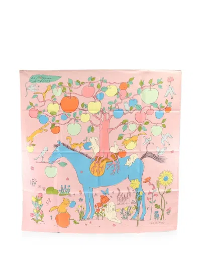Pre-owned Hermes Le Pommier Sellier Scarf In Pink