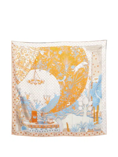 Pre-owned Hermes Le Premier Chant Scarf In Orange