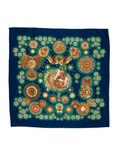 Pre-owned Hermes Le Roy Soleil Silk Scarf In Blue