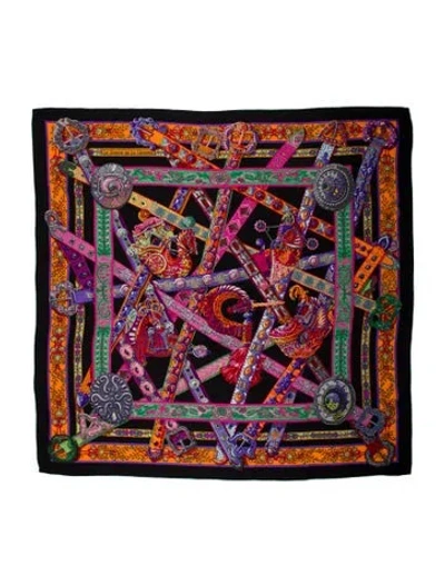 Pre-owned Hermes Le Songe De La Licorne Cashmere Shawl In Black