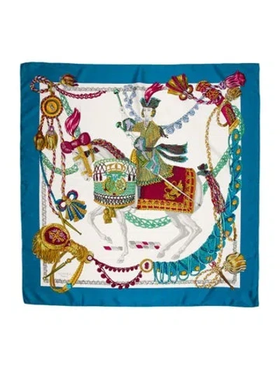 Pre-owned Hermes Le Timbalier Silk Scarf In Blue