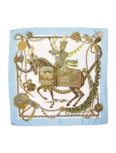 Pre-owned Hermes Le Timbalier Silk Scarf In Blue