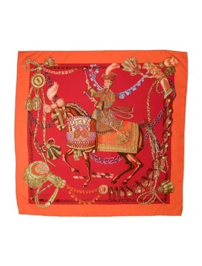 Pre-owned Hermes Le Timbalier Silk Scarf In Orange