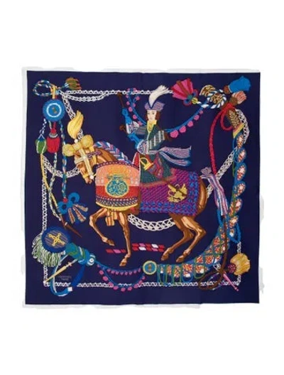 Pre-owned Hermes Le Timbalier Silk Scarf W/ Tags In Blue