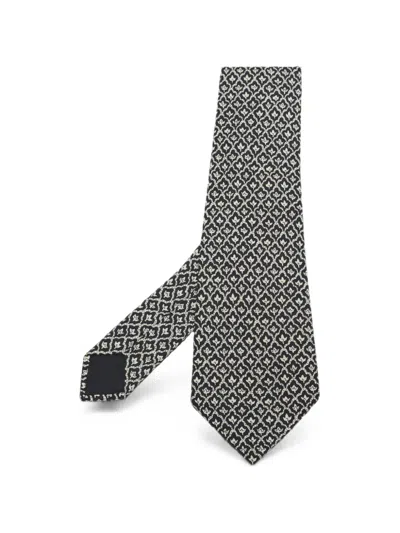 Pre-owned Hermes Leaf-print Silk Tie In Blue