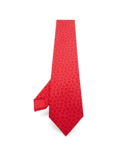 Pre-owned Hermes Leaf-print Silk Tie In Red
