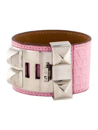 Pre-owned Hermes Leather Alligator Collier De Chien Bracelet In Multi