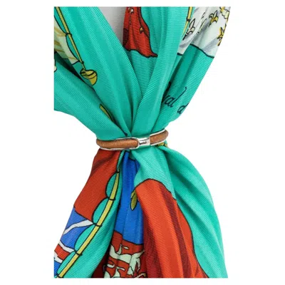 Pre-owned Hermes Hermès Leather And Palladium Scarf Ring Silver In Multi