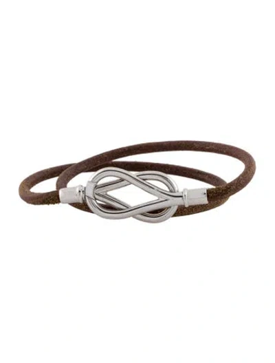 Pre-owned Hermes Leather Atame Double Tour Bracelet In Brown