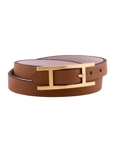 Pre-owned Hermes Leather Behapi Double Tour Bracelet In Multi
