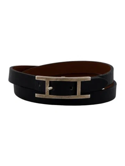 Pre-owned Hermes Leather Behapi Double Tour Bracelet In Multi