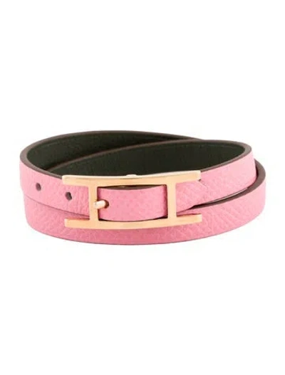 Pre-owned Hermes Leather Behapi Double Tour Bracelet In Multi