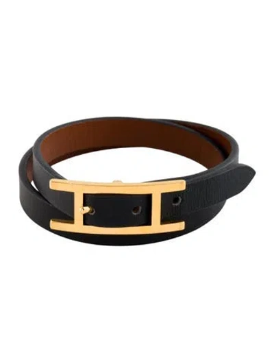 Pre-owned Hermes Leather Behapi Double Tour Wrap Bracelet In Multi
