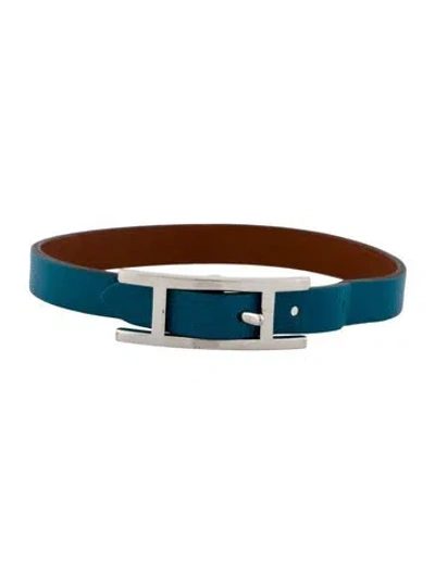 Pre-owned Hermes Leather Behapi Tour Bracelet In Blue