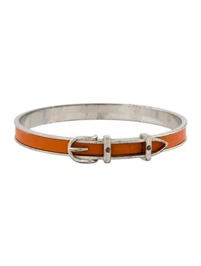 Pre-owned Hermes Leather Belt Buckle Bangle Bracelet, 7.5" In Orange