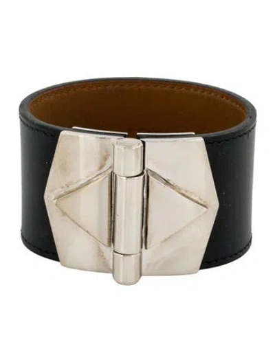 Pre-owned Hermes Leather Bérénice Cuir Bracelet, 6.75" In Black