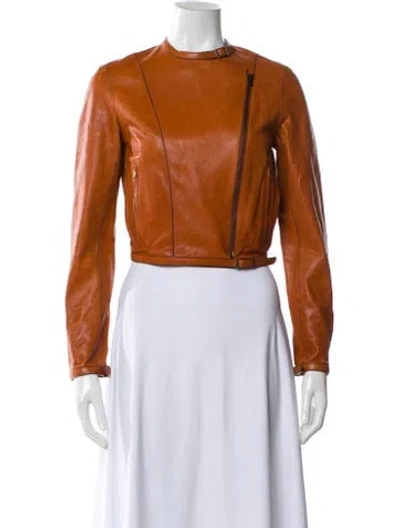 Pre-owned Hermes Leather Biker Jacket In Brown