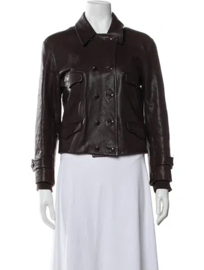 Pre-owned Hermes Leather Biker Jacket In Brown