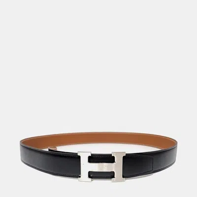 Pre-owned Hermes Leather Black Brown H Reversible Belt