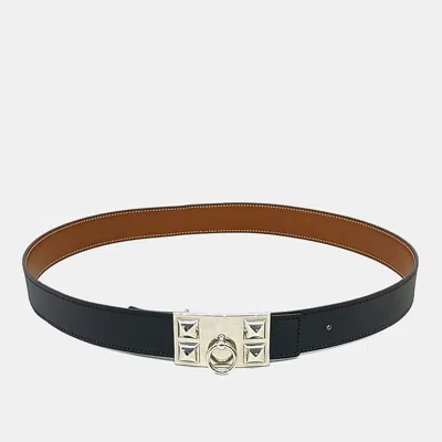 Pre-owned Hermes Leather Black Medor Belt