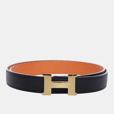 Pre-owned Hermes Leather Black/orange H Constance Reversible Belt