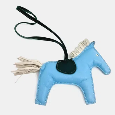 Pre-owned Hermes Leather Blue Rodeo Bag Charm Medium