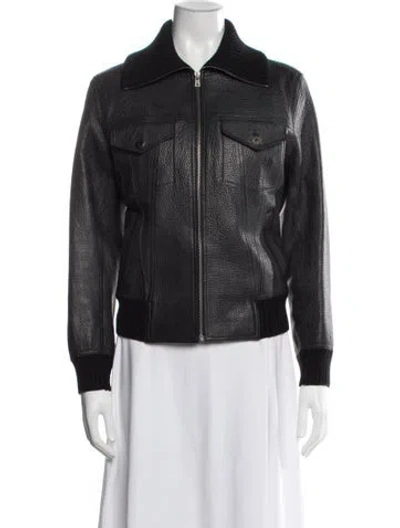 Pre-owned Hermes Leather Bomber Jacket In Black