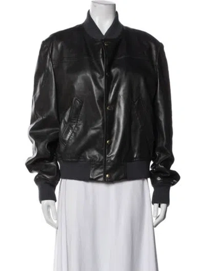 Pre-owned Hermes Leather Bomber Jacket In Blue