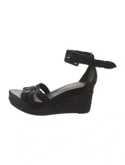 Pre-owned Hermes Leather Braided Accents Espadrilles In Black