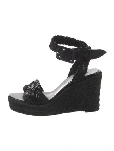 Pre-owned Hermes Leather Braided Accents Espadrilles In Black