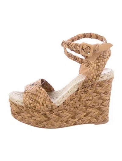Pre-owned Hermes Leather Braided Accents Espadrilles In Neutral