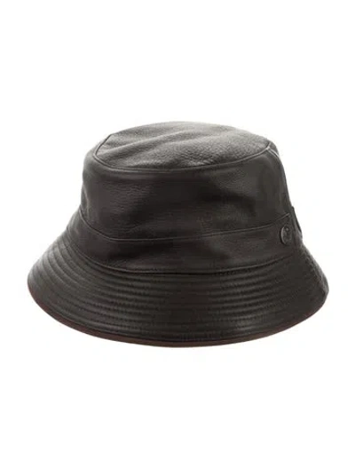 Pre-owned Hermes Leather Bucket Hat In Brown