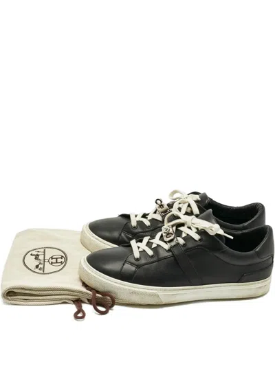 Pre-owned Hermes Leather Buckle-fastening Sneakers In Black