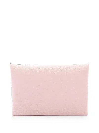 Pre-owned Hermes Leather Calvi Coin Purse In Pink