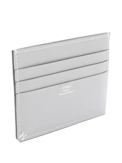 Pre-owned Hermes Leather Card Case In Gray