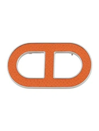 Pre-owned Hermes Leather Chaine D'ancre Brooch In Orange