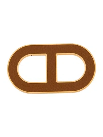 Pre-owned Hermes Leather Chaine D'ancre Pin Brooch In Brown