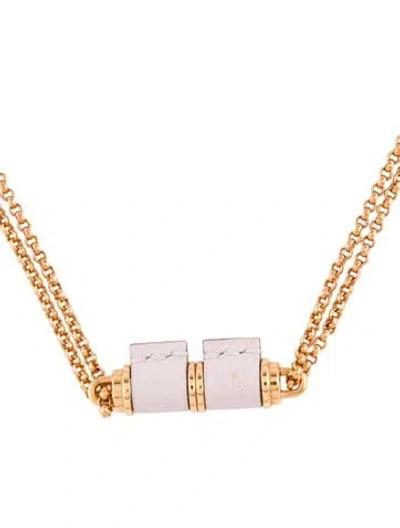 Pre-owned Hermes Leather Charniere Pendant Necklace, 16" In Multi