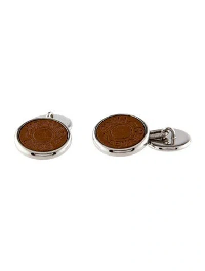 Pre-owned Hermes Leather Clou De Selle Cufflinks In Brown