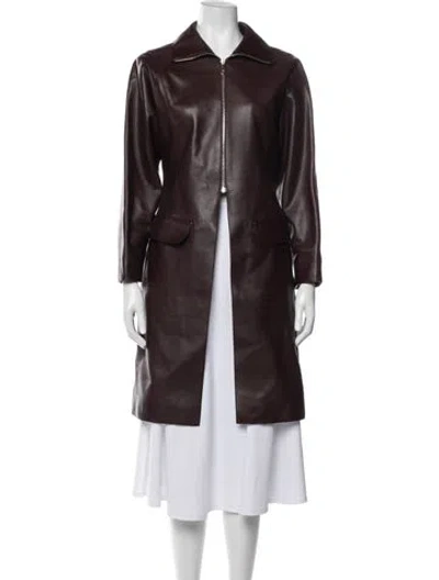 Pre-owned Hermes Leather Coat W/ Tags In Burgundy
