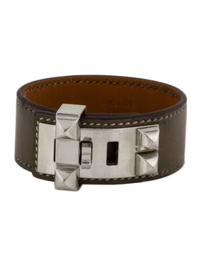 Pre-owned Hermes Leather Collier De Chien 24 Bracelet In Brown