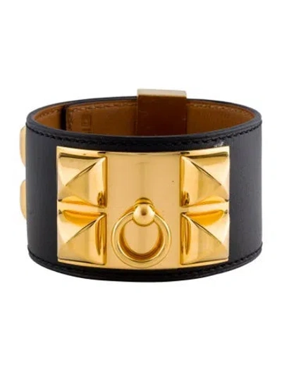 Pre-owned Hermes Leather Collier De Chien Wrap Bracelet In Multi
