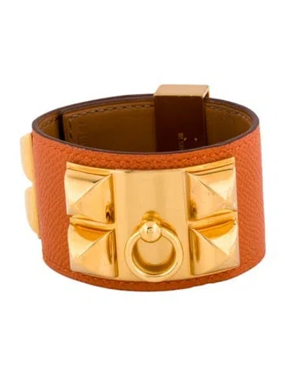 Pre-owned Hermes Leather Collier De Chien Wrap Bracelet In Multi