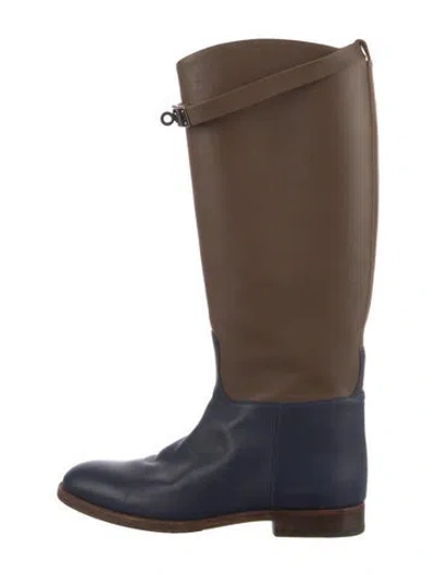 Pre-owned Hermes Leather Colorblock Pattern Riding Boots In Multi